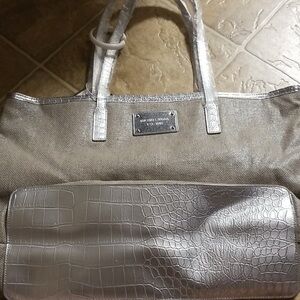 MK Stylish Silver and Tan Women's Tote Bag